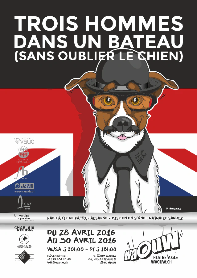 Affiche du spectacle Trois hommes dans un bateau (sans oublier le chien)