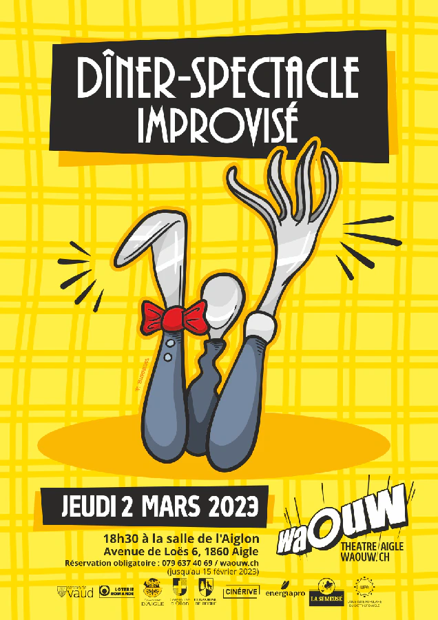 Affiche du spectacle DÎNER-SPECTACLE IMPROVISÉ DE SOUTIEN